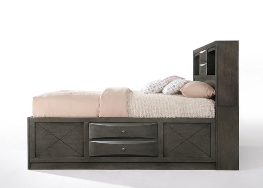 Gray Solid Wood Full With Ten Drawers Bed Frame