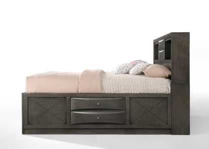 Gray Solid Wood King With Ten Drawers Bed Frame