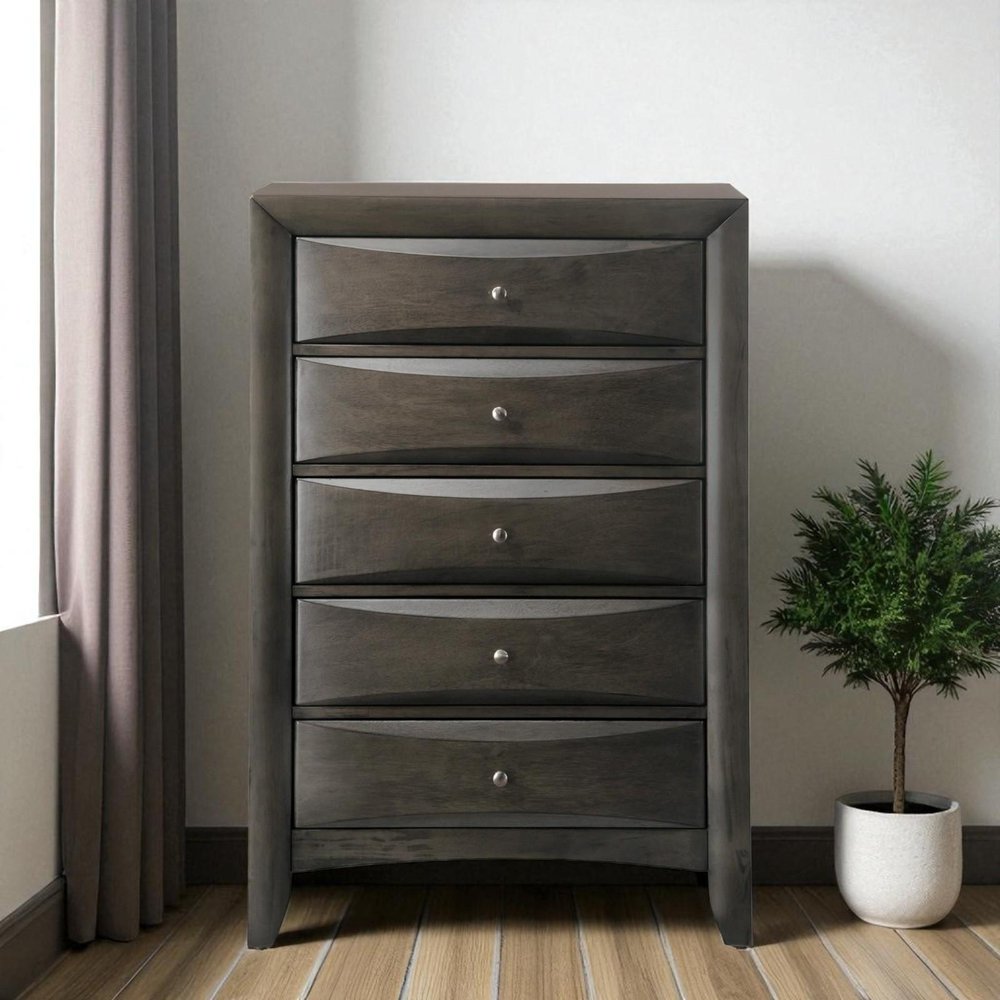32" Gray Wood Five Drawer Dresser
