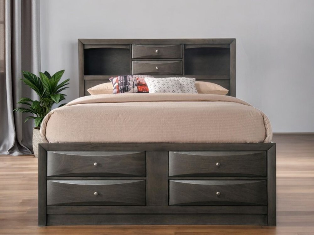 Gray Solid Wood Full With Ten Drawers Bed Frame