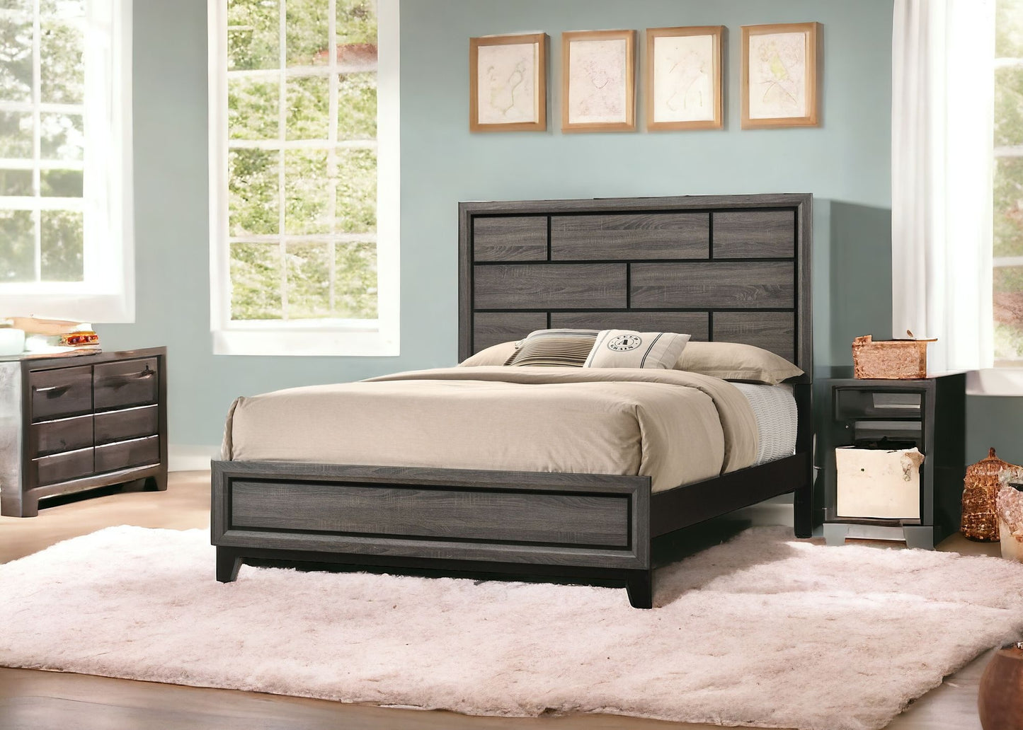 Gray Solid Wood Bed Frame