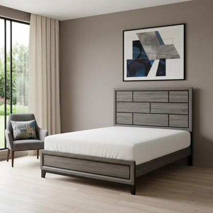 Gray Solid Wood Queen Bed Frame