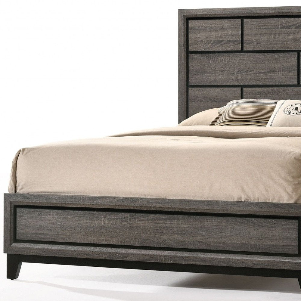 Gray Solid Wood Queen Bed Frame