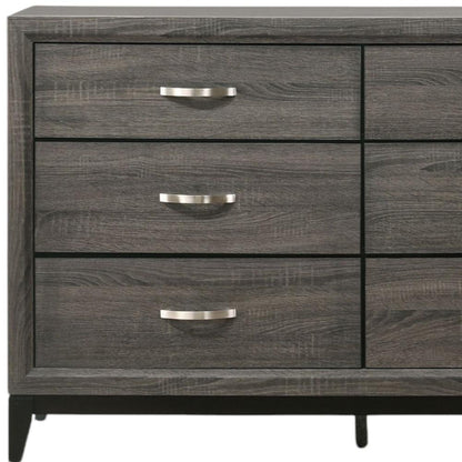 58" Gray Wood Six Drawer Double Dresser