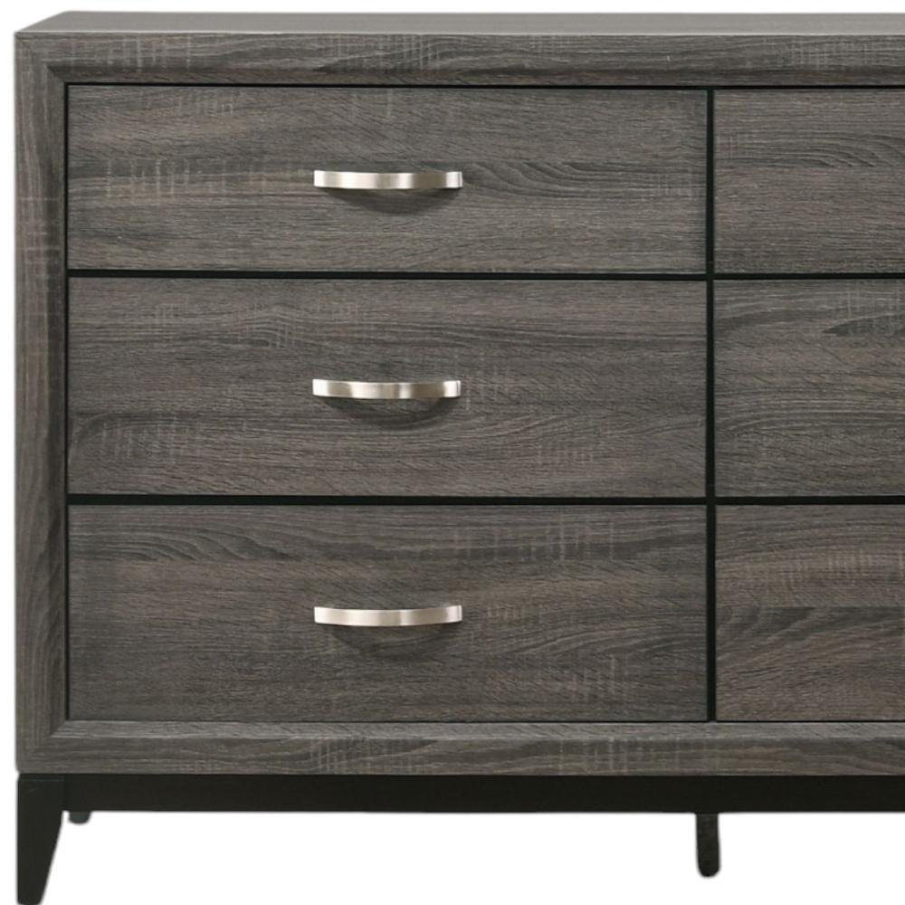 58" Gray Wood Six Drawer Double Dresser