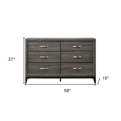 58" Gray Six Drawer Double Dresser