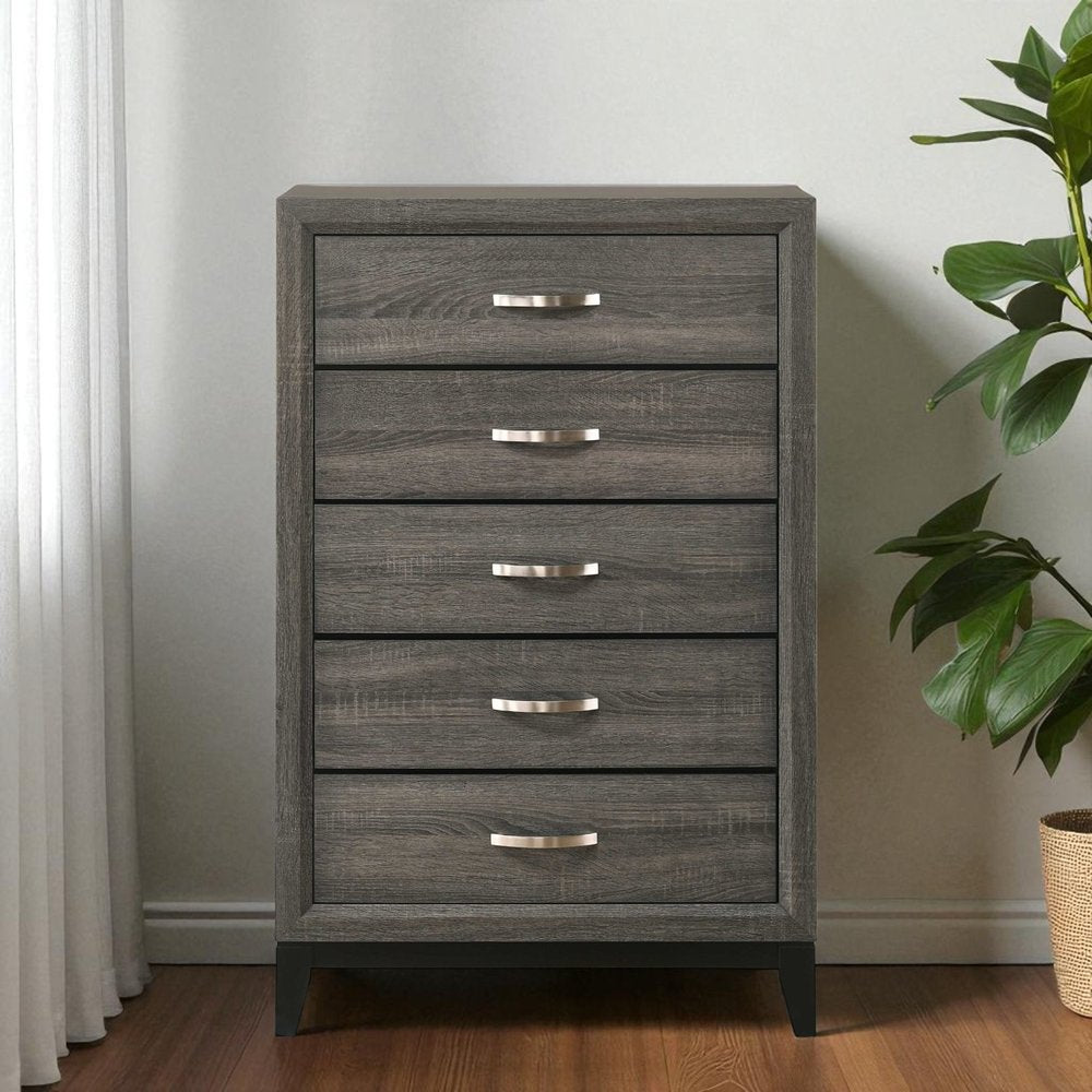 31" Gray Wood Five Drawer Dresser