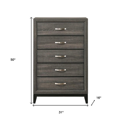 31" Gray Wood Five Drawer Dresser