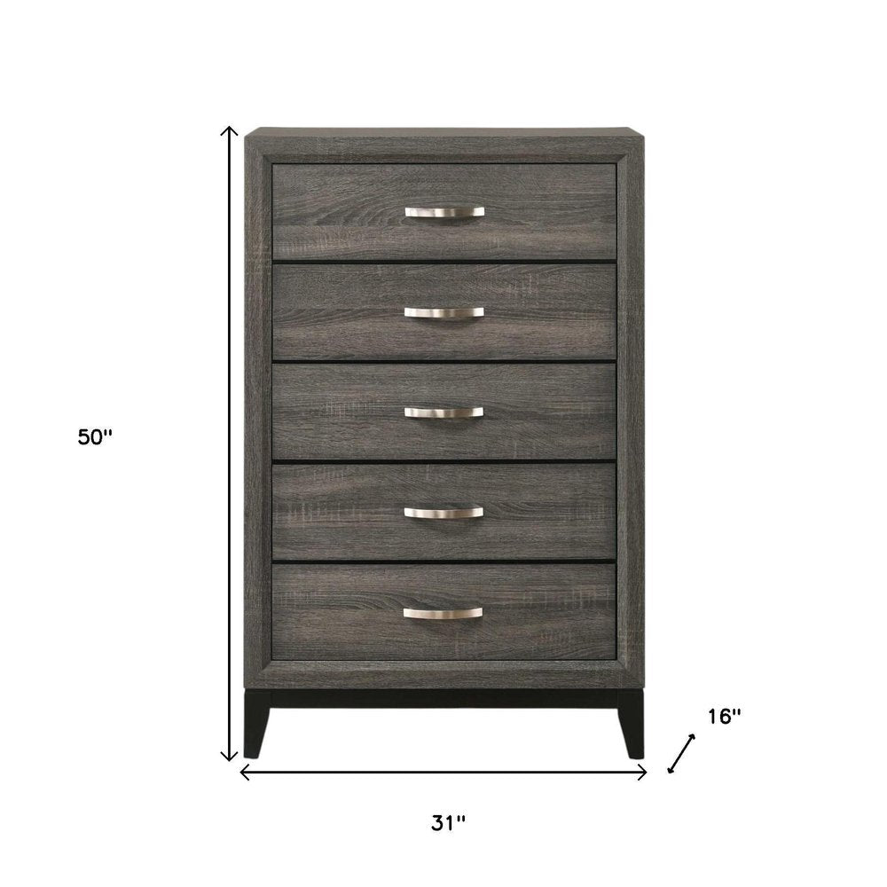 31" Gray Wood Five Drawer Dresser