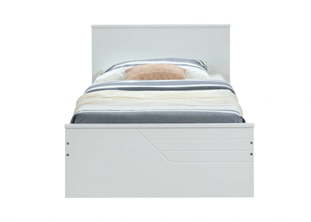White Carved Geometric Solid Wood Twin Bed Frame