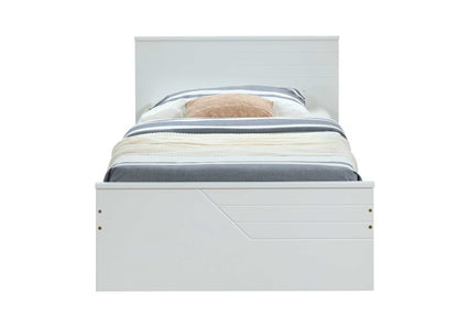 White Carved Geometric Solid Wood Twin Bed Frame