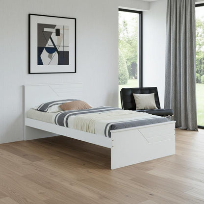White Carved Geometric Solid Wood Twin Bed Frame