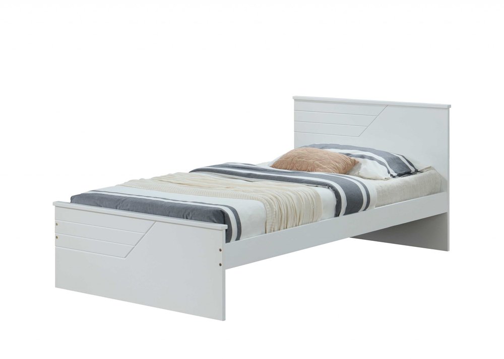 White Carved Geometric Solid Wood Twin Bed Frame