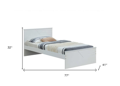 White Carved Geometric Solid Wood Twin Bed Frame