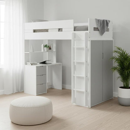 White And Teal Twin Loft Bed And Desk