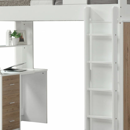 White And Teal Twin Loft Bed And Desk