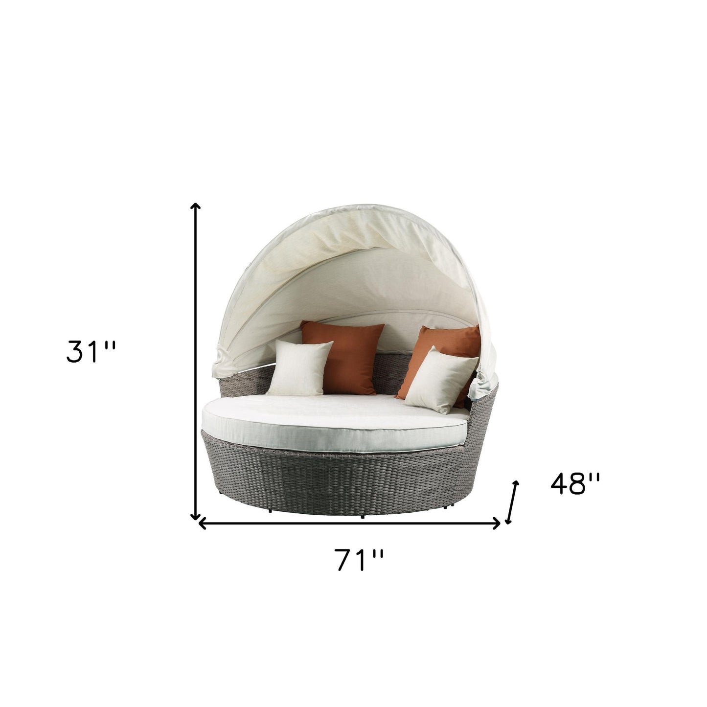 Set Of Two Beige Fabric And Gray Wicker Patio Canopy Daybed