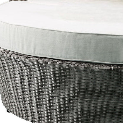 Set Of Two Beige Fabric And Gray Wicker Patio Canopy Daybed