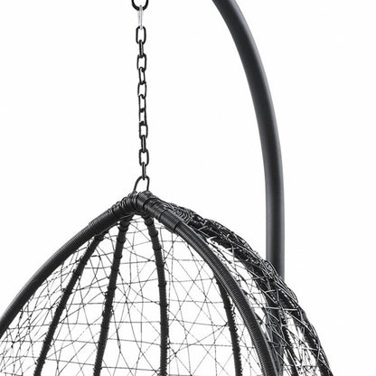 38" White Metal Swing Chair With Green Cushion