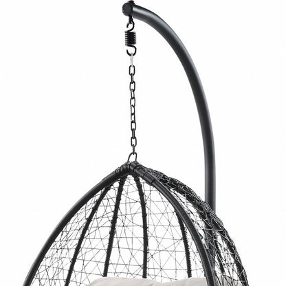 38" White Metal Swing Chair With Green Cushion