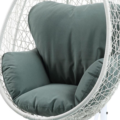 38" White Metal Swing Chair With Green Cushion