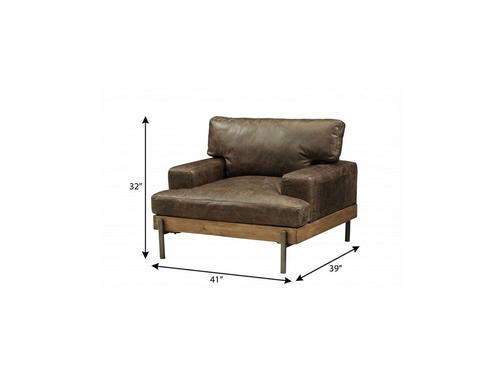 41" Chocolate and Gray Faux Leather Chair and a Half