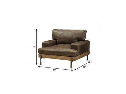 41" Chocolate and Gray Faux Leather Chair and a Half