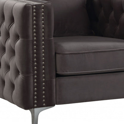 40" Dark Slate Gray And Silver Velvet Tufted Club Chair And Toss Pillow