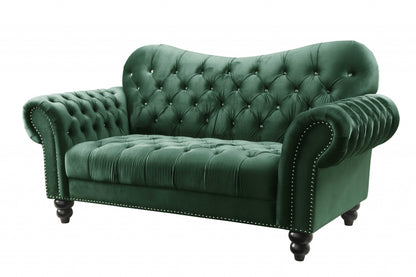 76" Green And Black Velvet Loveseat