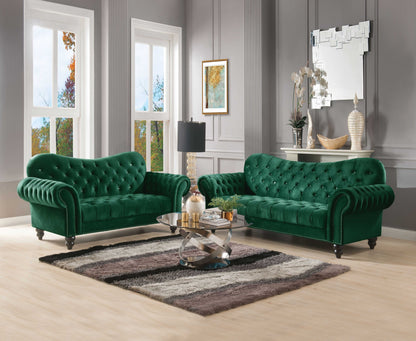 76" Green And Black Velvet Loveseat