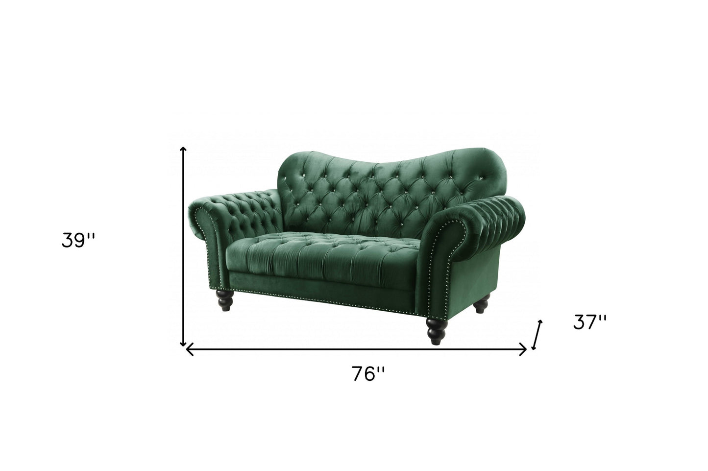 76" Green And Black Velvet Loveseat