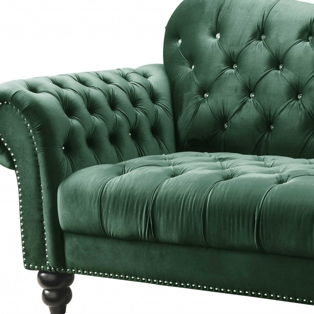 76" Green And Black Velvet Loveseat