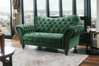 76" Green And Black Velvet Loveseat