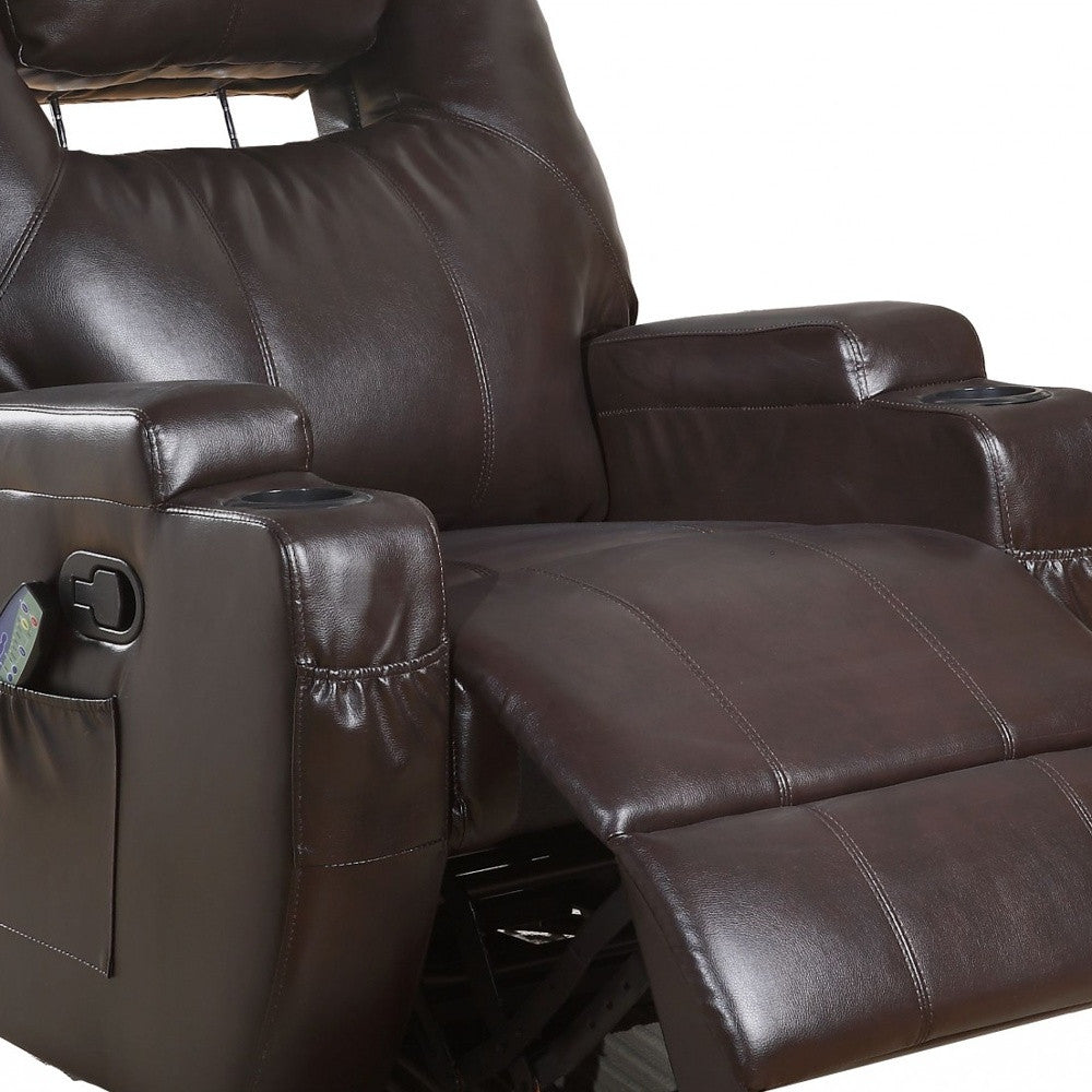 34" Brown Faux Leather Heated Massage Home Theater Recliner