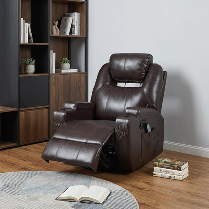 34" Brown Faux Leather Heated Massage Home Theater Recliner