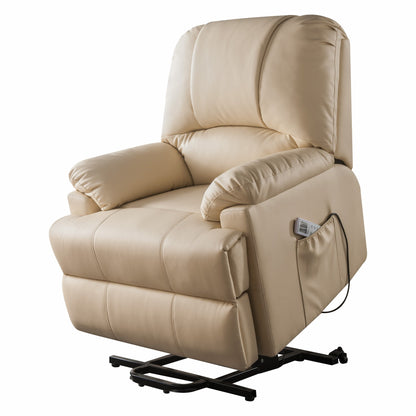 34" Beige Faux Leather Power Massage Lift Assist Recliner