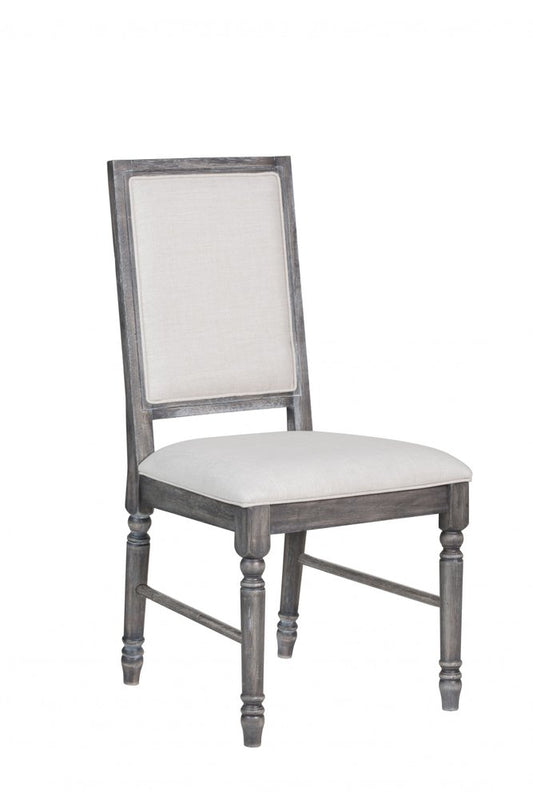 Set of Two Cream and Gray Upholstered Linen Dining Side Chairs