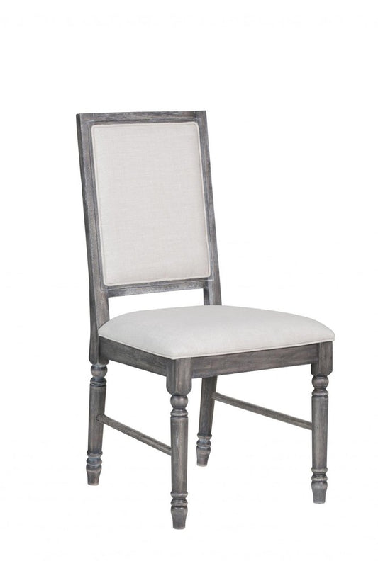 Set of Two Cream and Gray Upholstered Linen Dining Side Chairs