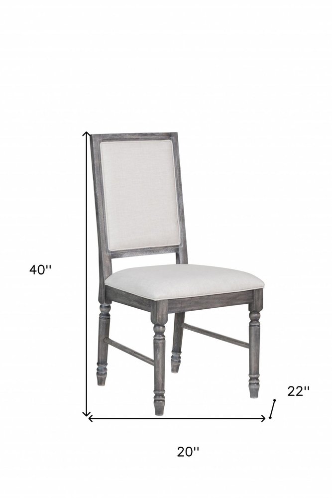 Set of Two Cream and Gray Upholstered Linen Dining Side Chairs