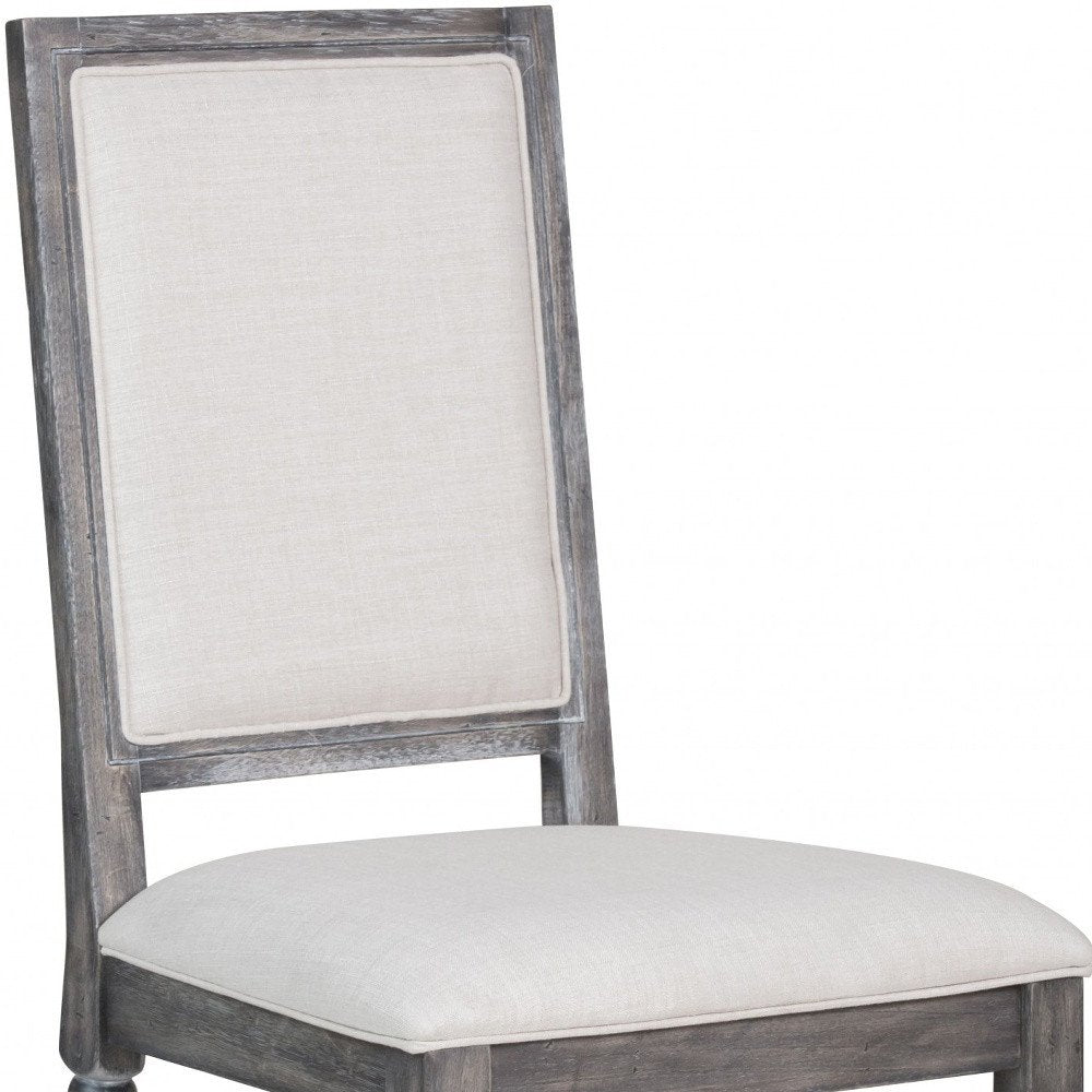 Set of Two Cream and Gray Upholstered Linen Dining Side Chairs