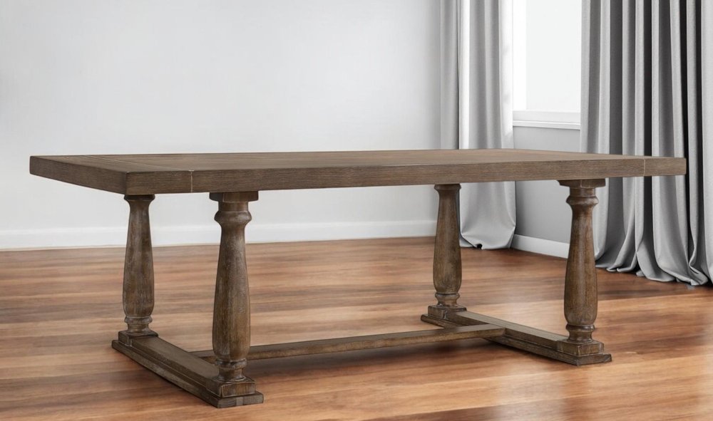 84" Brown Solid Wood Trestle Base Dining Table