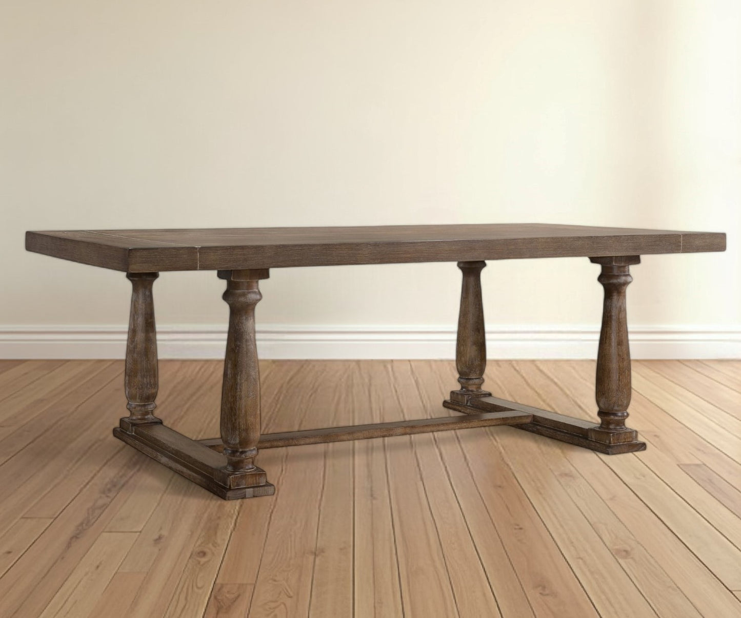 84" Brown Solid Wood Trestle Base Dining Table