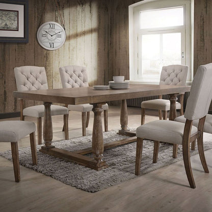 Set of Two Tufted Cream and Brown Upholstered Linen Open Back Dining Side Chairs