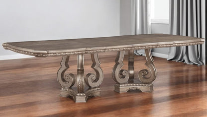 76" Champagne Solid Wood Double Pedestal Base Dining Table