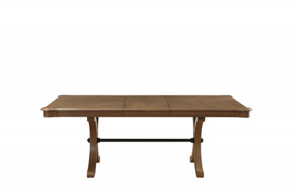 64" Brown Solid Wood Removable Leaf Trestle Base Dining Table