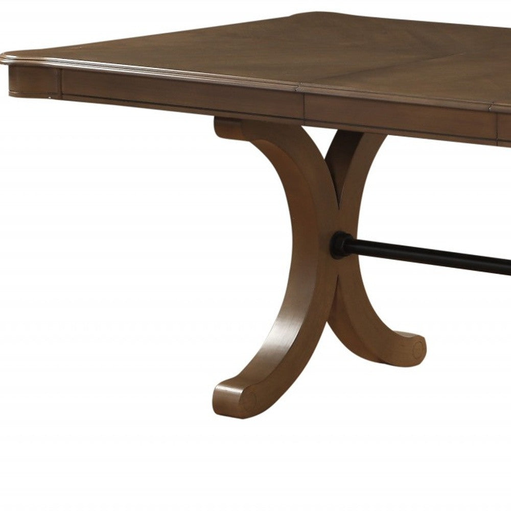 64" Brown Solid Wood Removable Leaf Trestle Base Dining Table