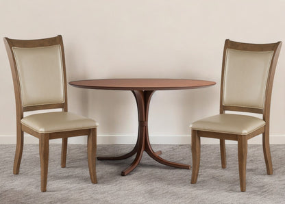 Set of Two Beige And Brown Upholstered Faux Leather Open Back Dining Side Chairs