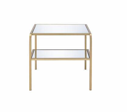 23" Gold And Clear Glass End Table With Two Shelves