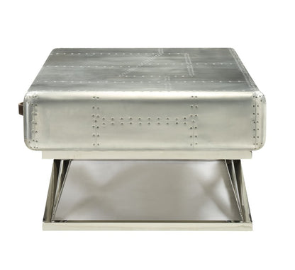 51" Silver Aluminum Trestle Coffee Table With Three Drawers