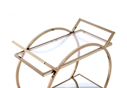 33" X 19" X 35" Champagne Metal Tube Serving Cart